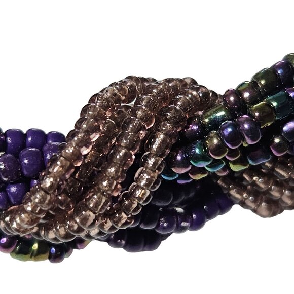 Handcrafted Twisted Seed Beaded Bracelet Purple Gold Beads Fashion Jewelry Women - Picture 3 of 6
